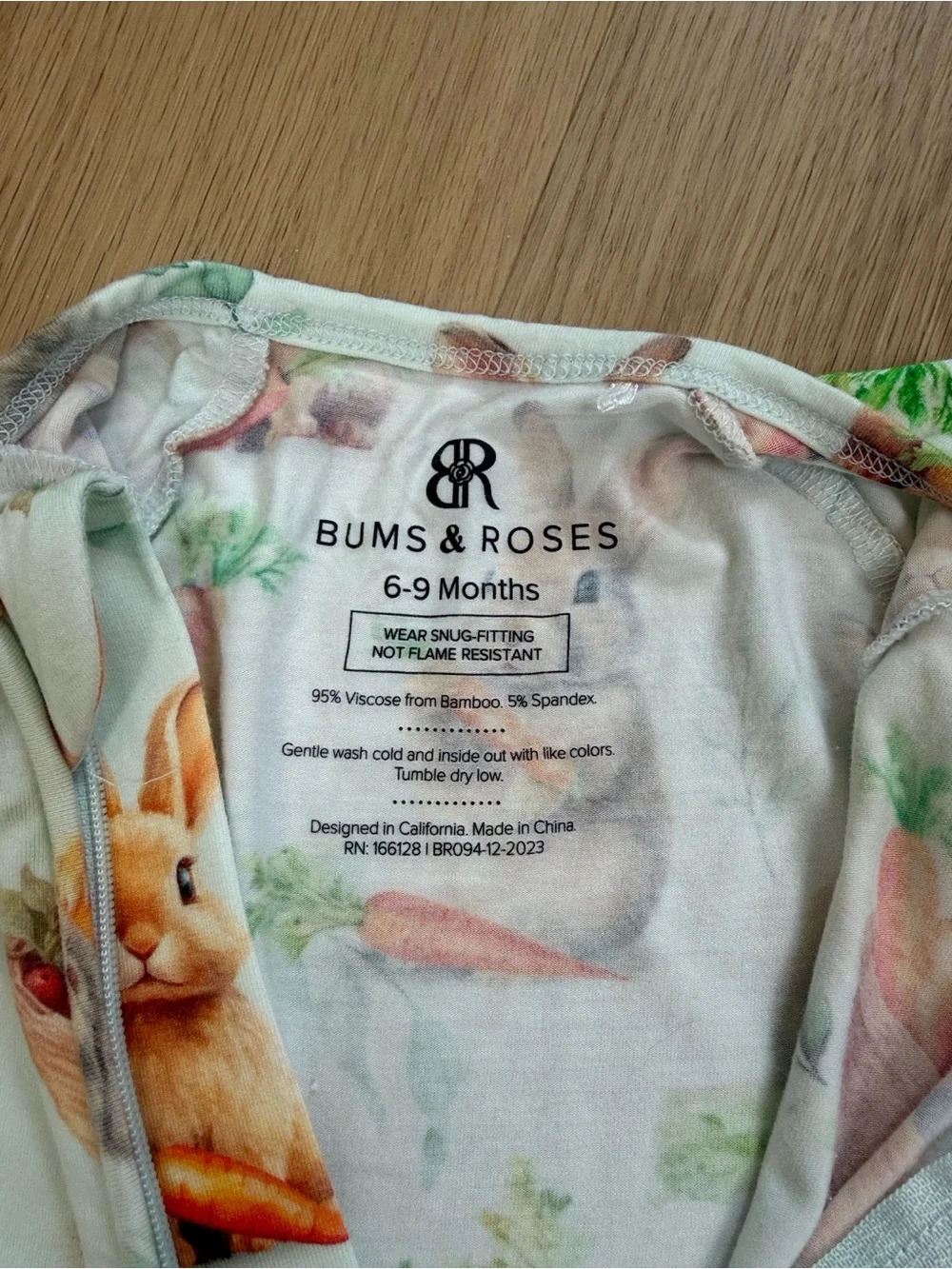 Bums & Roses Bunny‎ Rabbit Carrot Bamboo Viscose Footie Pajamas 6-9month